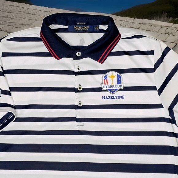 RYDER CUP 2016 HAZELTINE RALPH LAUREN POLO GOLF STRIPED SHIRT Women's Medium - Picture 1 of 8